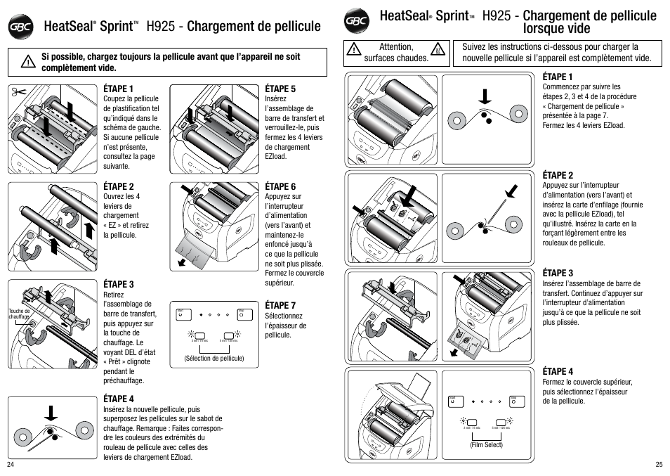 Heatseal sprint h925 - chargement de pellicule | GBC H925 User Manual | Page 13 / 27