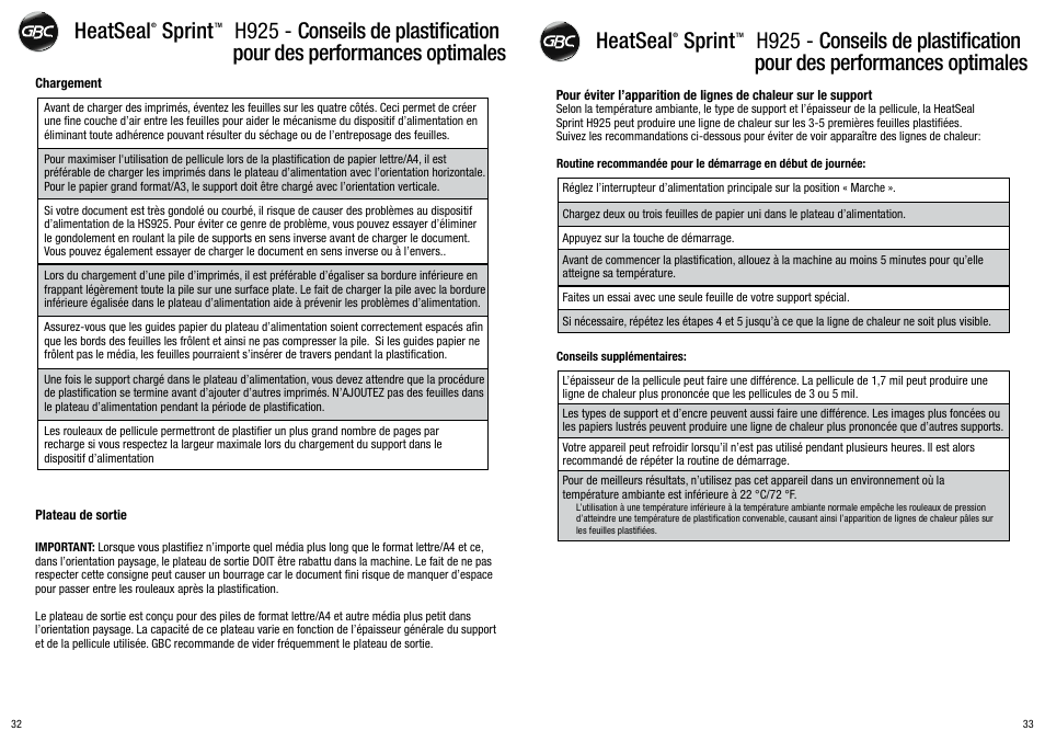 GBC H925 User Manual | Page 17 / 27