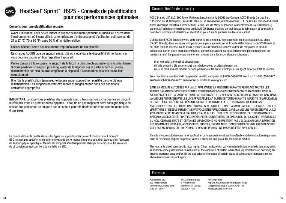 GBC H925 User Manual | Page 18 / 27