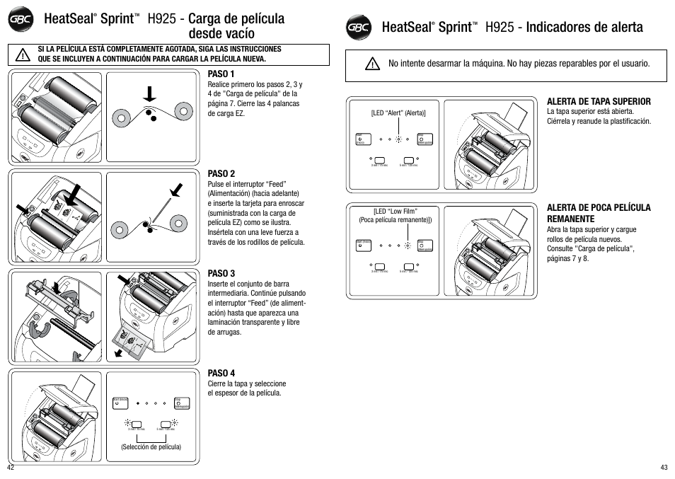 Heatseal sprint h925 - indicadores de alerta | GBC H925 User Manual | Page 22 / 27