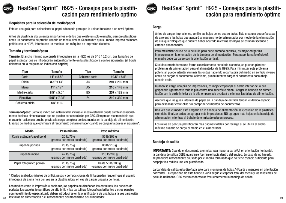 GBC H925 User Manual | Page 25 / 27