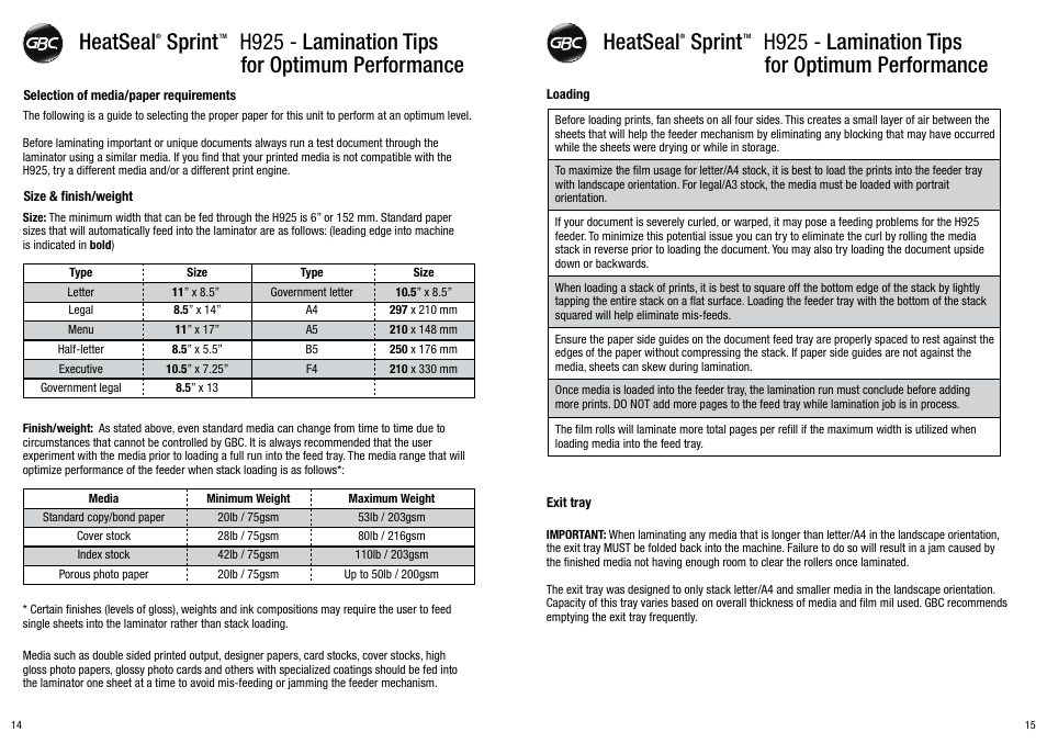 GBC H925 User Manual | Page 8 / 27