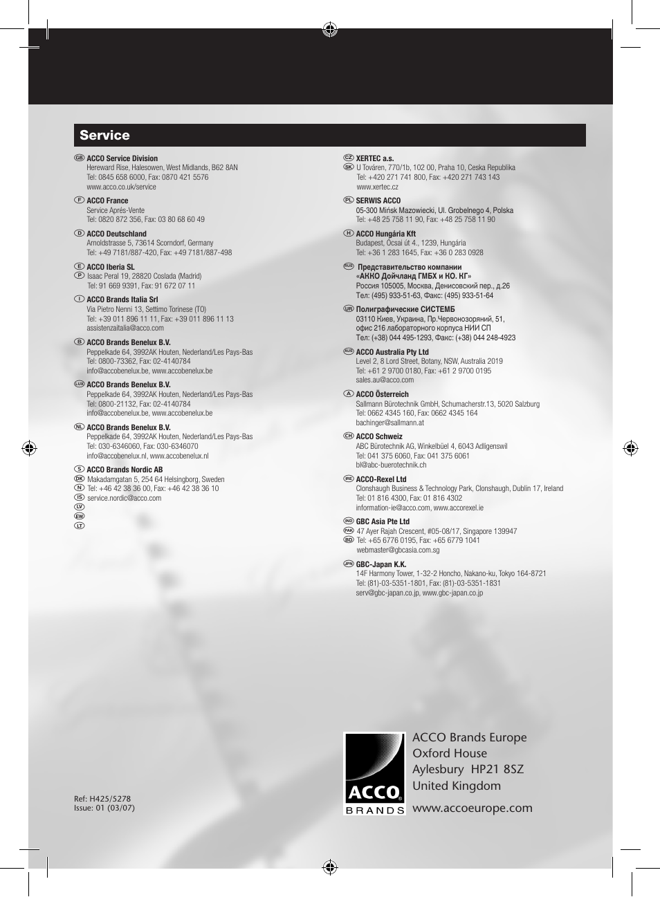 Service | GBC H425 User Manual | Page 38 / 38