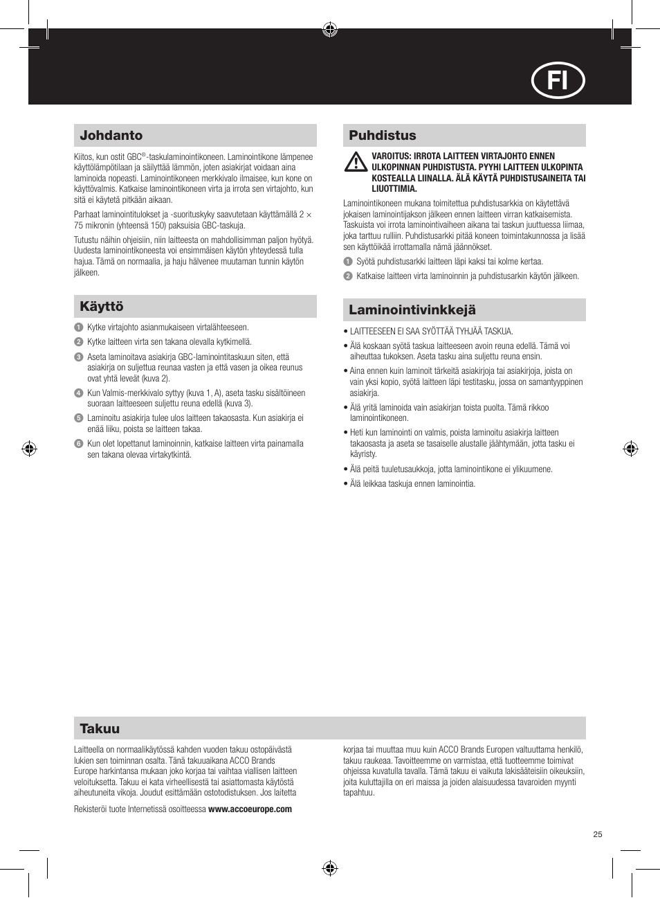 GBC HeatSeal Inspire Laminator User Manual | Page 25 / 38