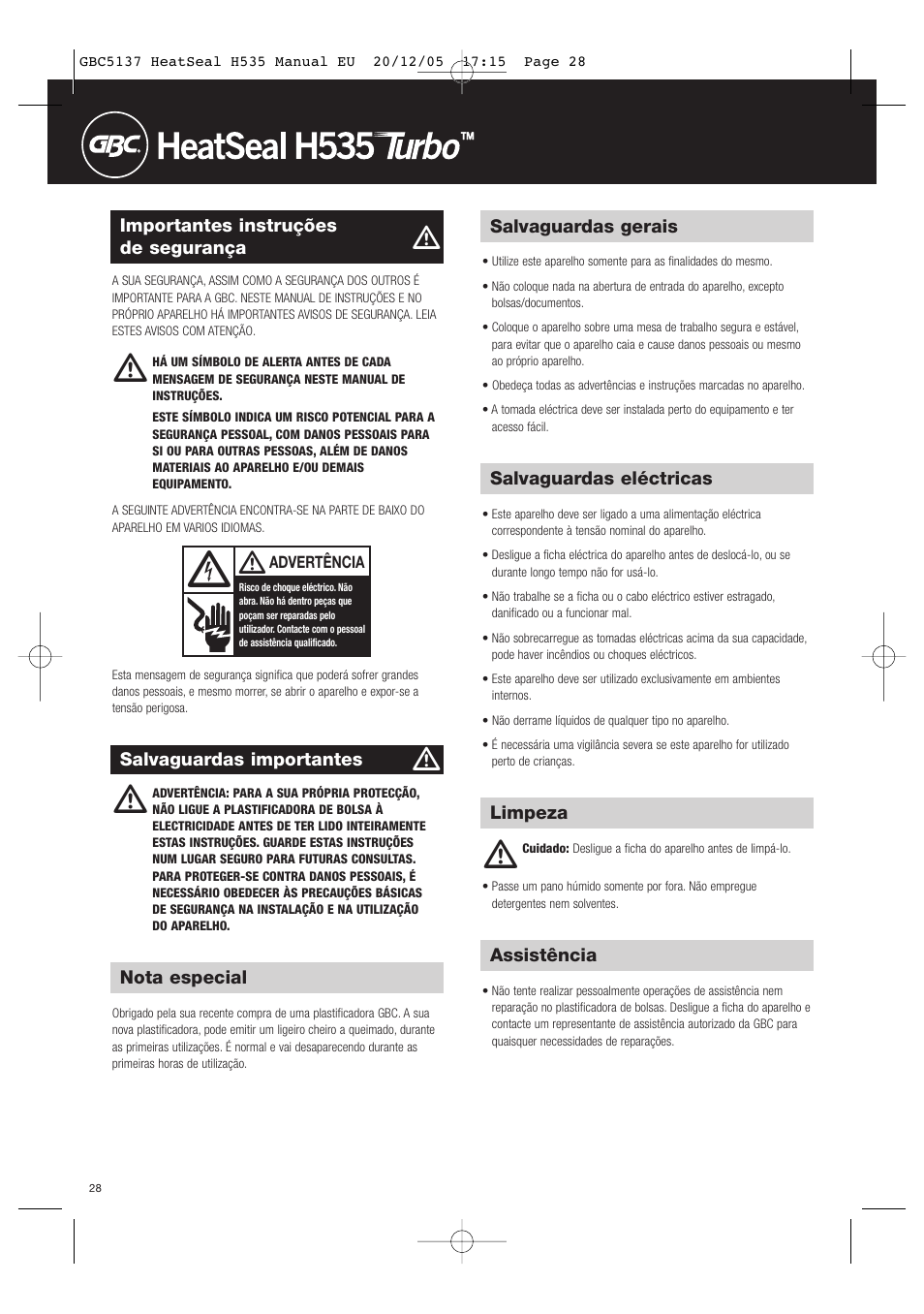 GBC H535 Turbo User Manual | Page 28 / 54