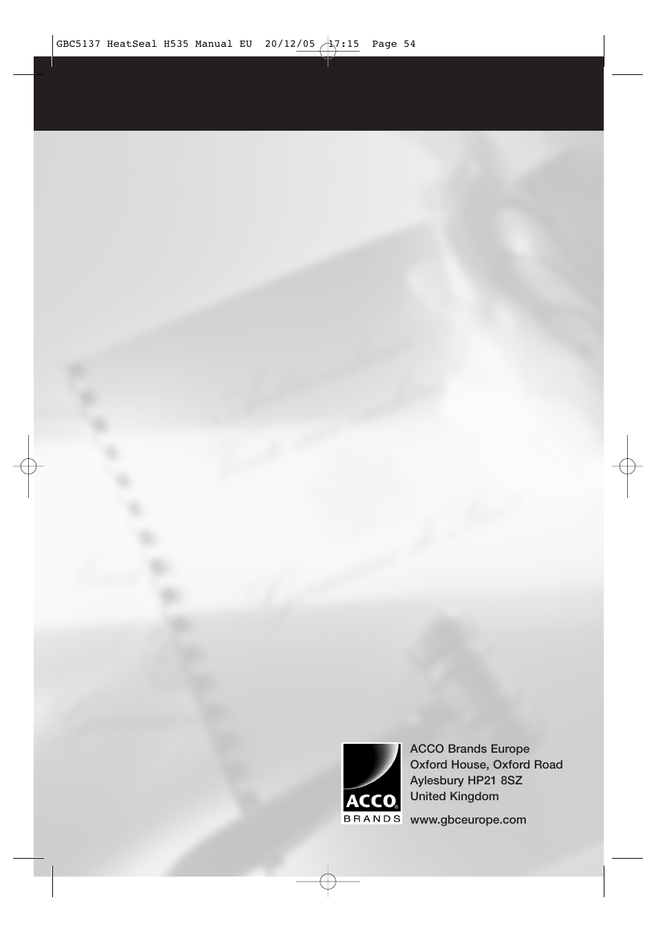 GBC H535 Turbo User Manual | Page 54 / 54