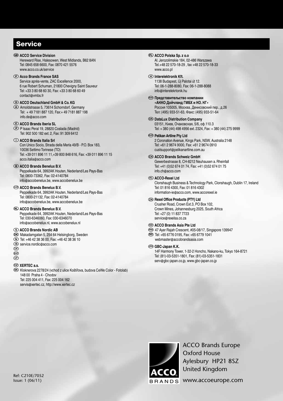 Service | GBC C210E User Manual | Page 38 / 38