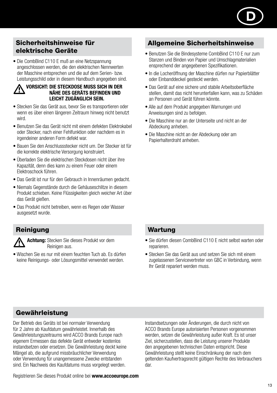 GBC C110 E User Manual | Page 13 / 74