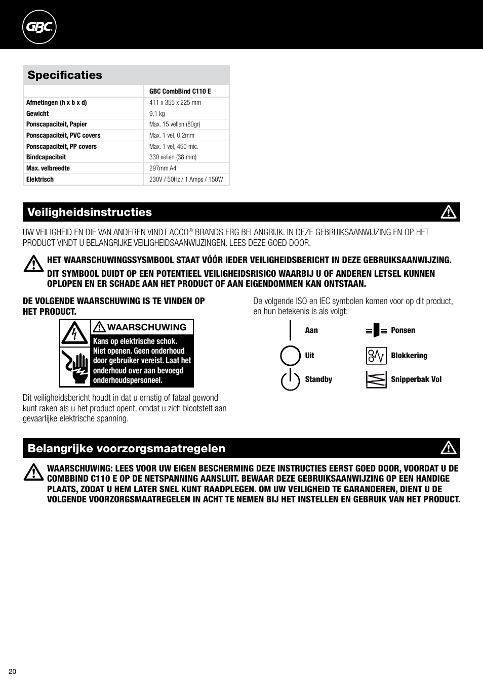 GBC C110 E User Manual | Page 20 / 74