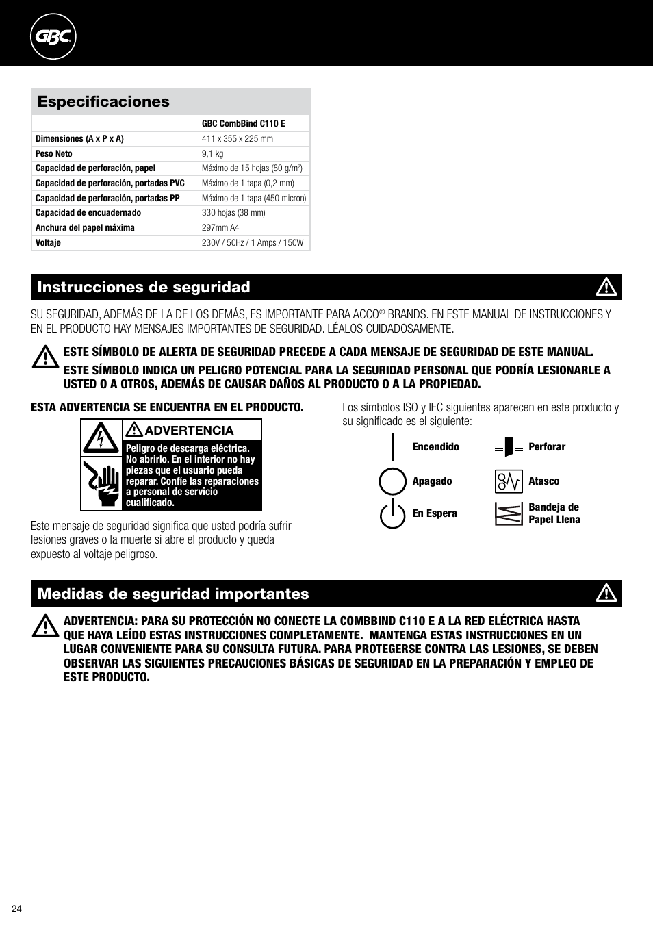 GBC C110 E User Manual | Page 24 / 74