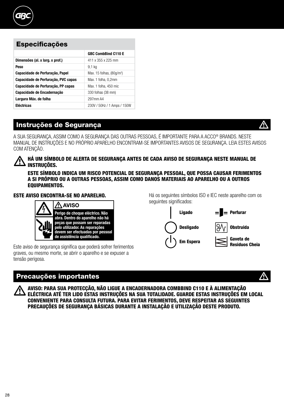 GBC C110 E User Manual | Page 28 / 74