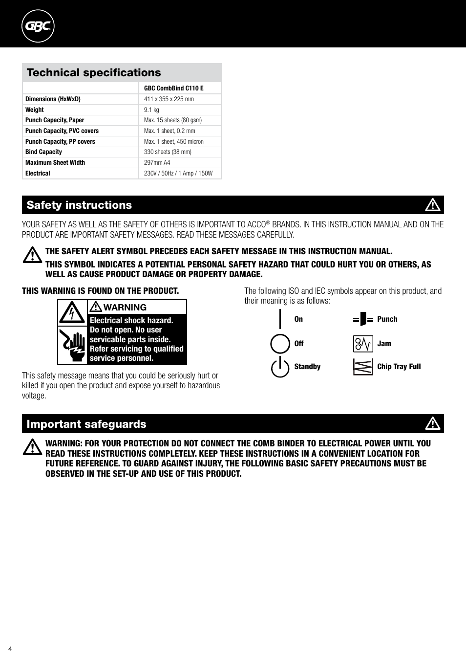 GBC C110 E User Manual | Page 4 / 74