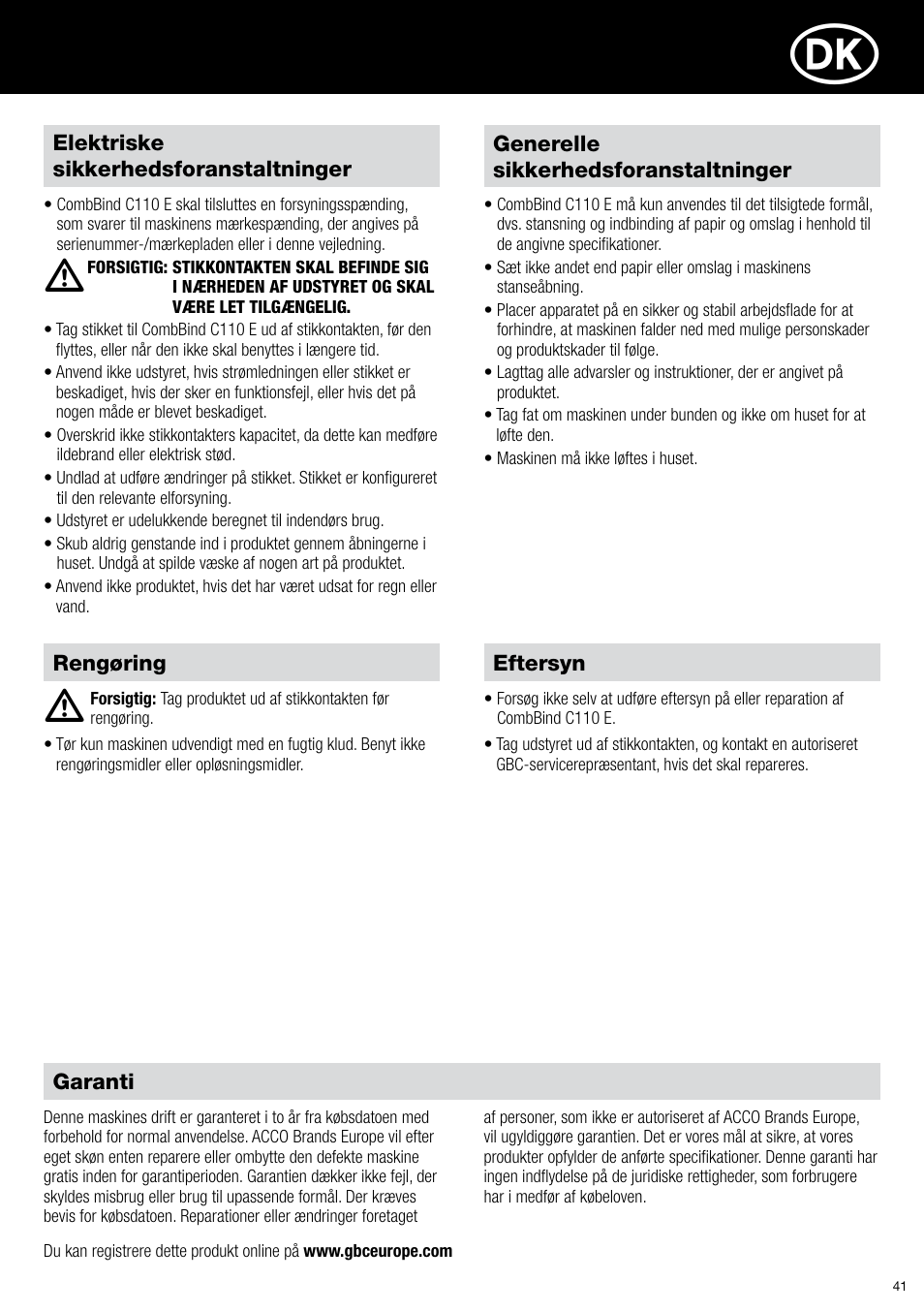 GBC C110 E User Manual | Page 41 / 74