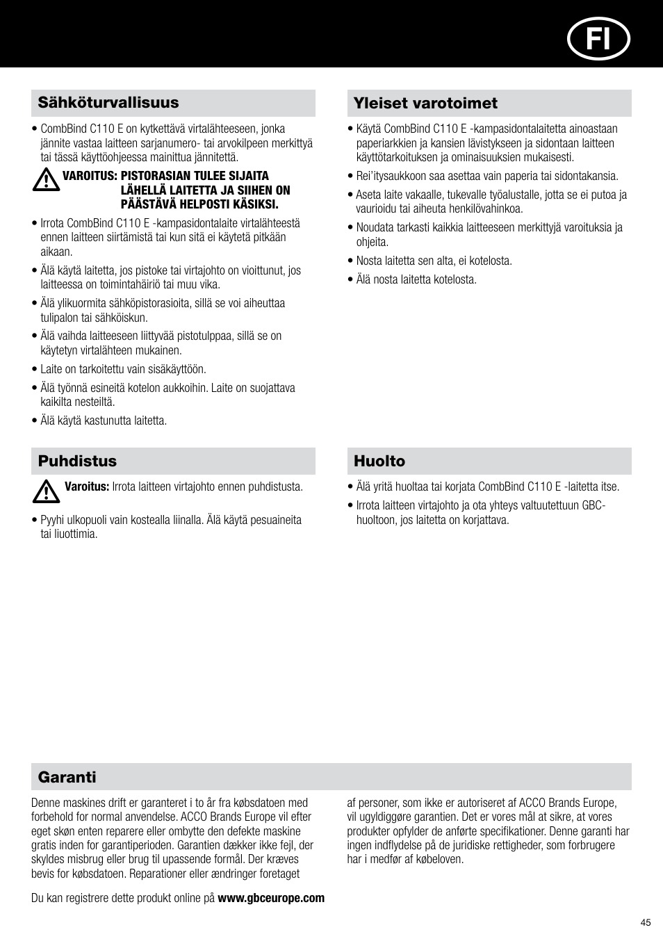 GBC C110 E User Manual | Page 45 / 74