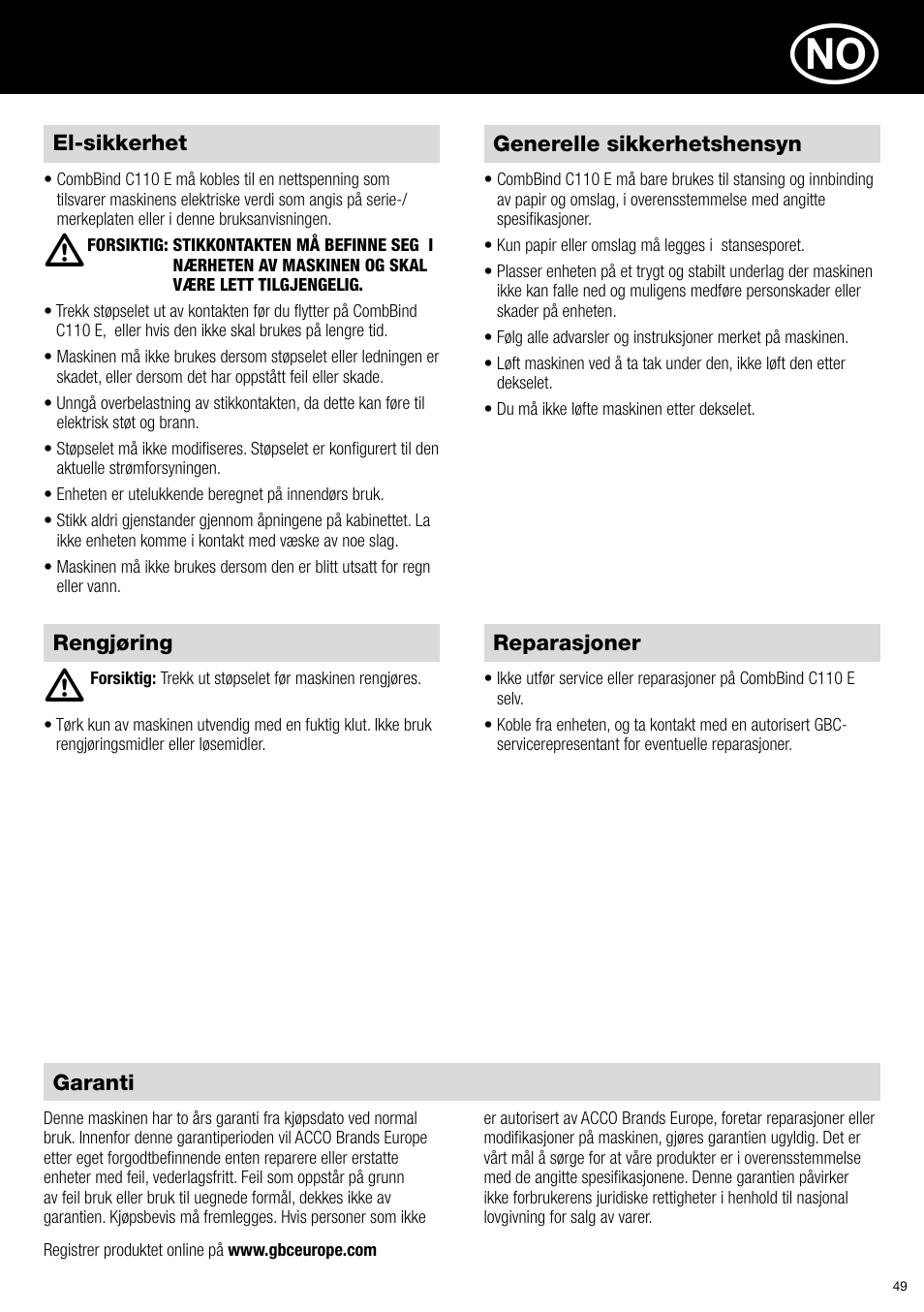 GBC C110 E User Manual | Page 49 / 74