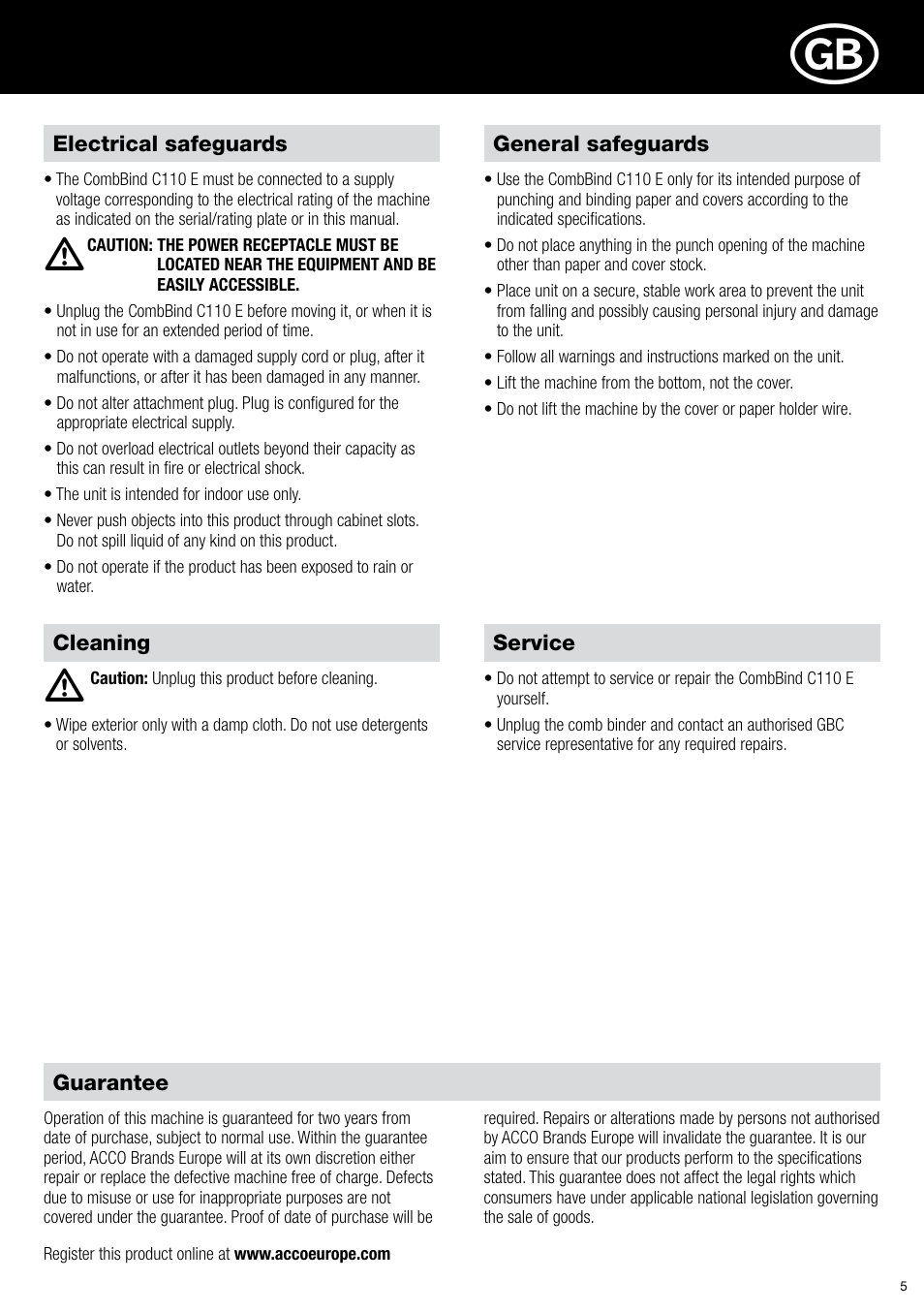GBC C110 E User Manual | Page 5 / 74