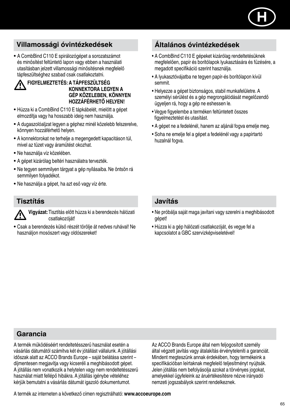 GBC C110 E User Manual | Page 65 / 74