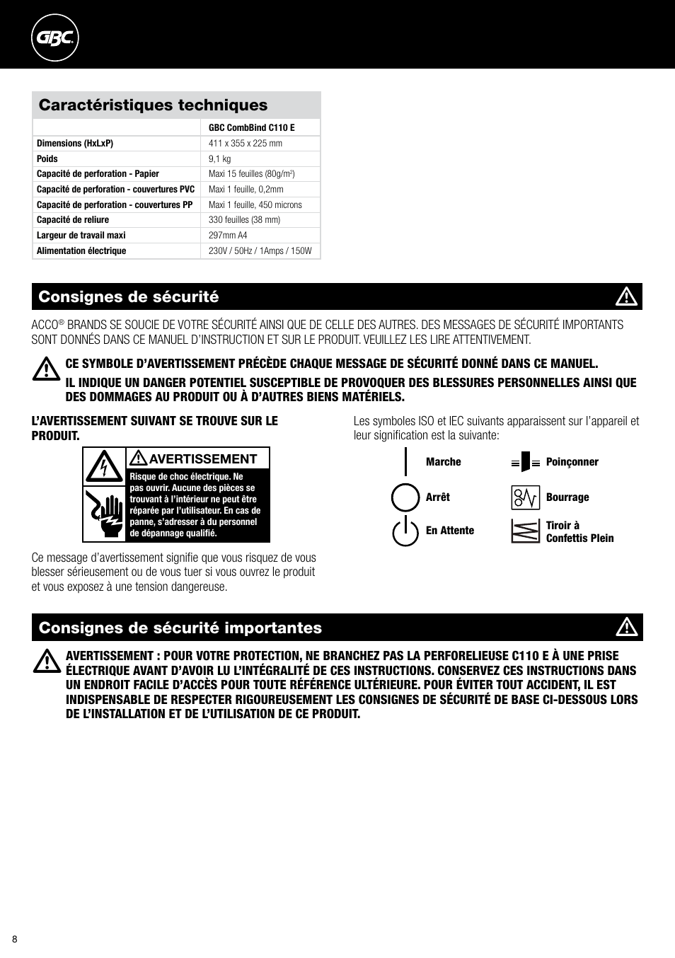 GBC C110 E User Manual | Page 8 / 74