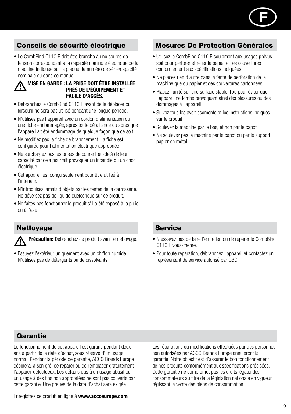 GBC C110 E User Manual | Page 9 / 74
