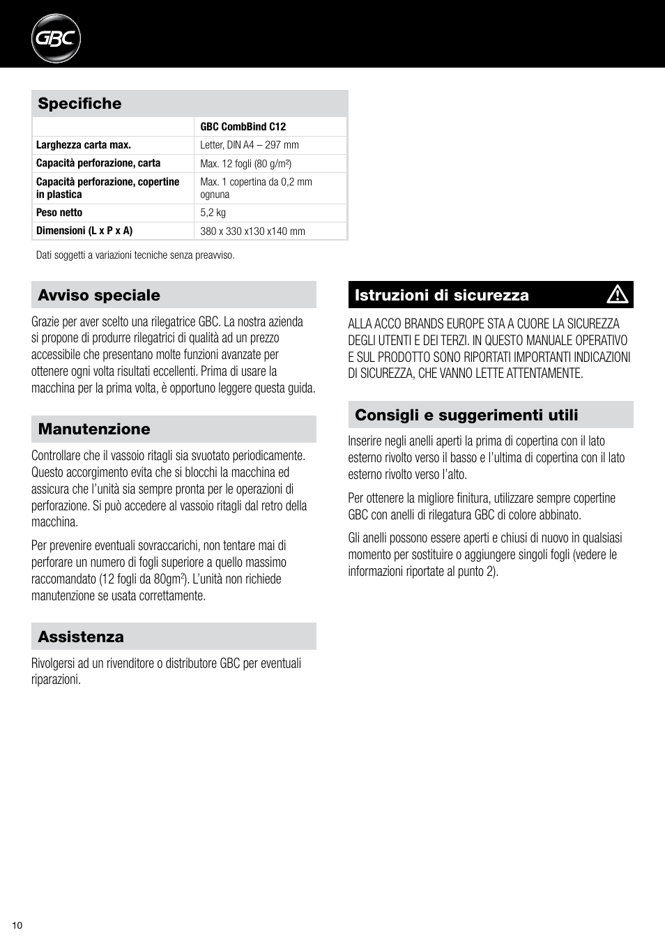 GBC C12 User Manual | Page 10 / 40