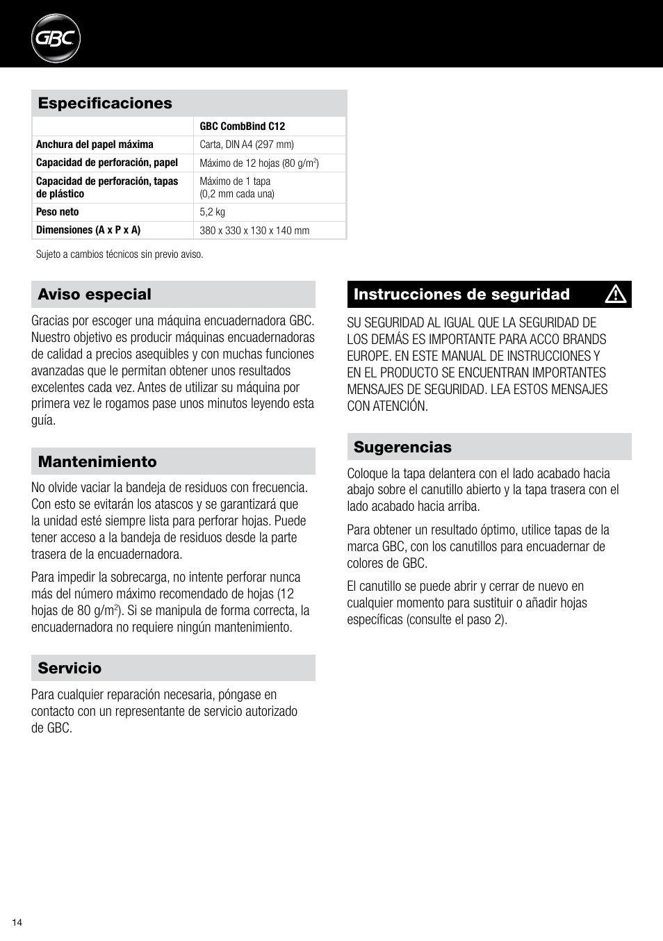 GBC C12 User Manual | Page 14 / 40