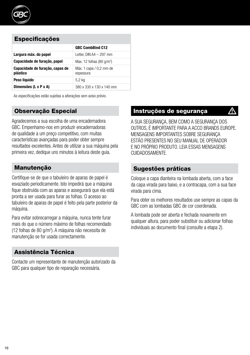 GBC C12 User Manual | Page 16 / 40
