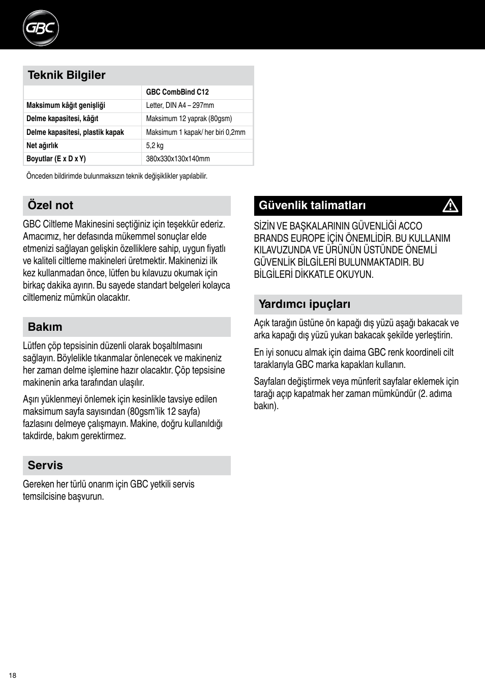 GBC C12 User Manual | Page 18 / 40