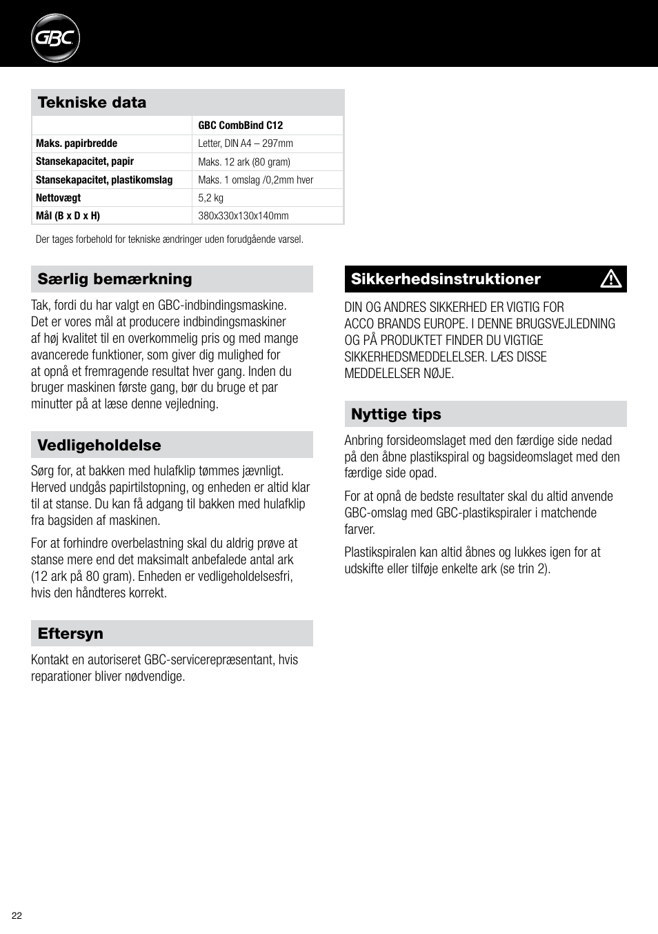 GBC C12 User Manual | Page 22 / 40