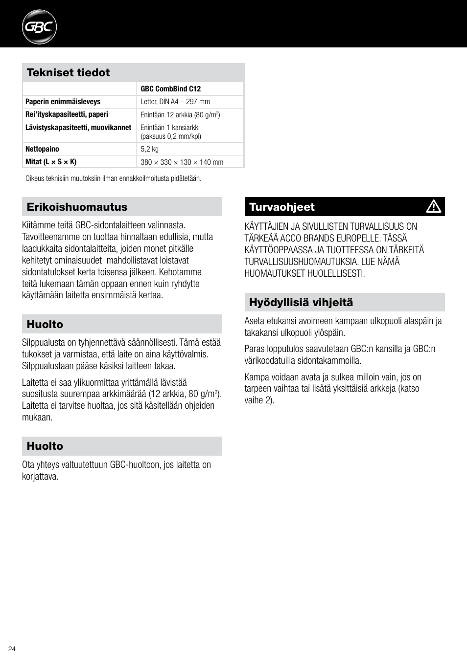 GBC C12 User Manual | Page 24 / 40