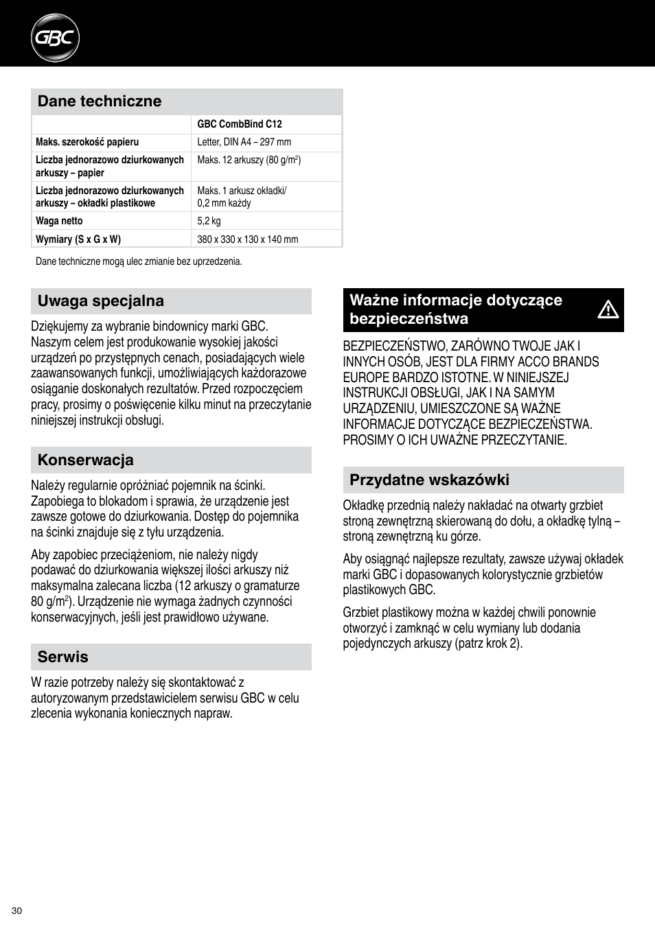 GBC C12 User Manual | Page 30 / 40