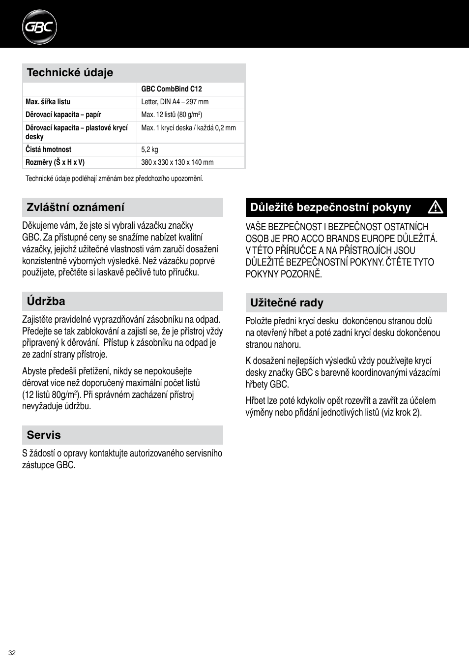 GBC C12 User Manual | Page 32 / 40