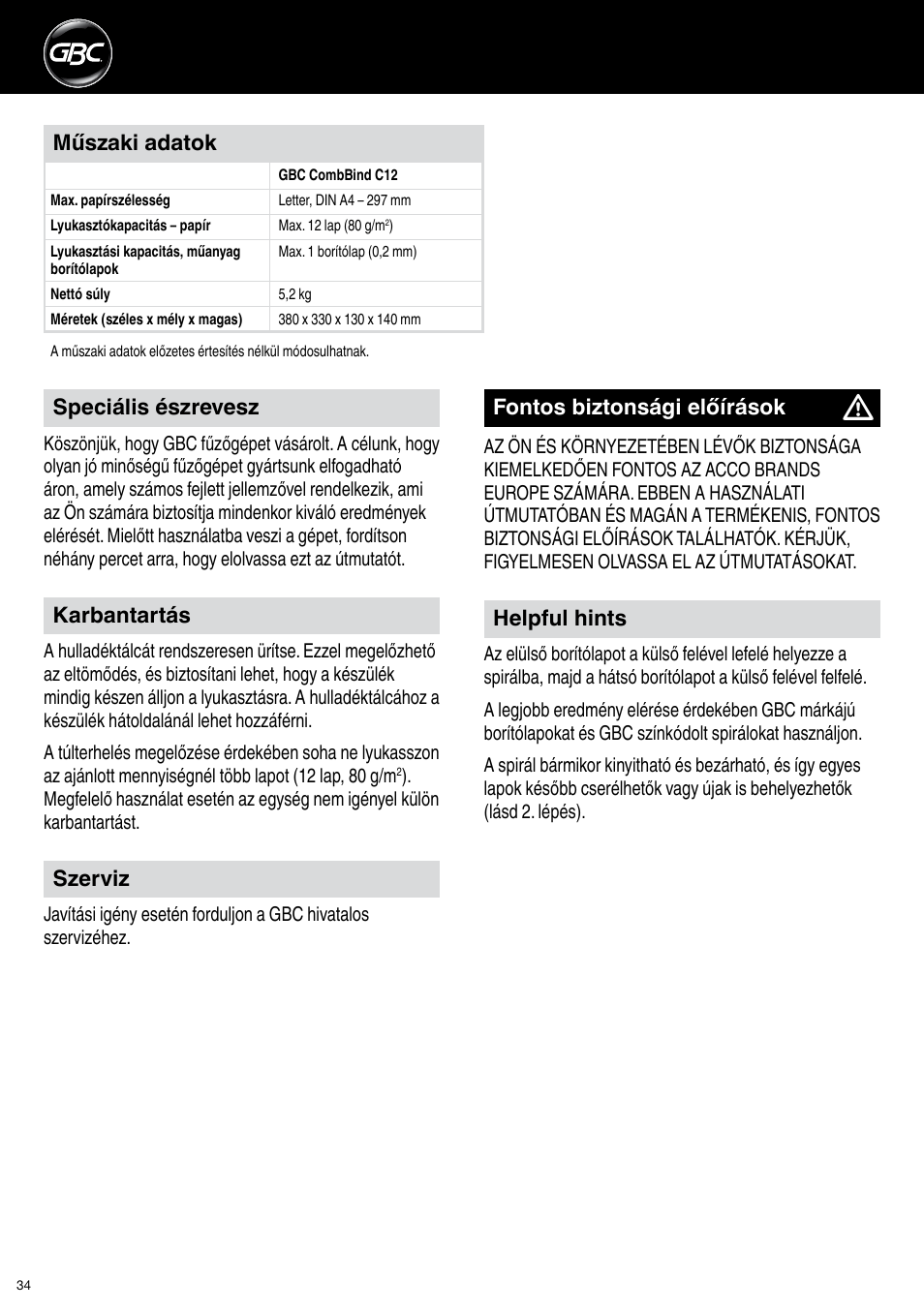 GBC C12 User Manual | Page 34 / 40