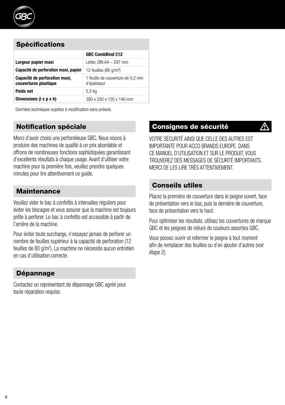 GBC C12 User Manual | Page 6 / 40