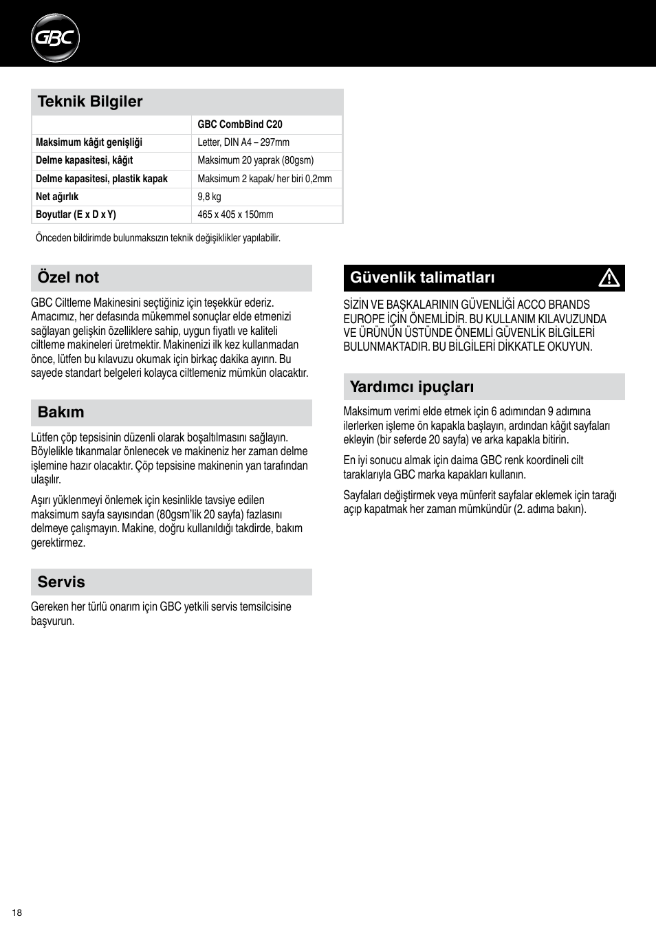 GBC C20 User Manual | Page 18 / 40