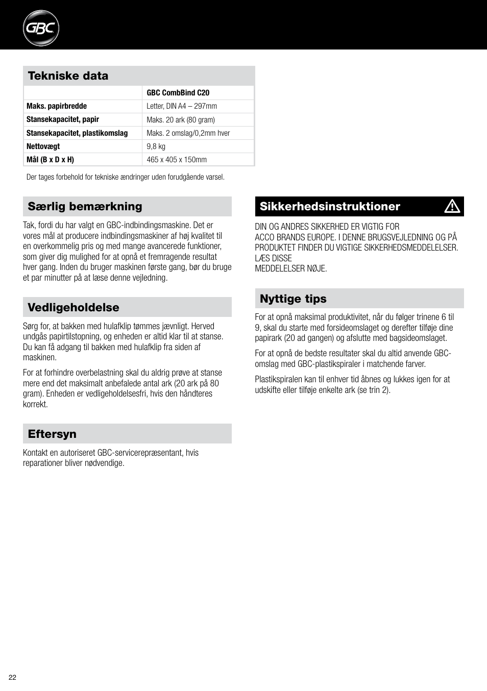 GBC C20 User Manual | Page 22 / 40