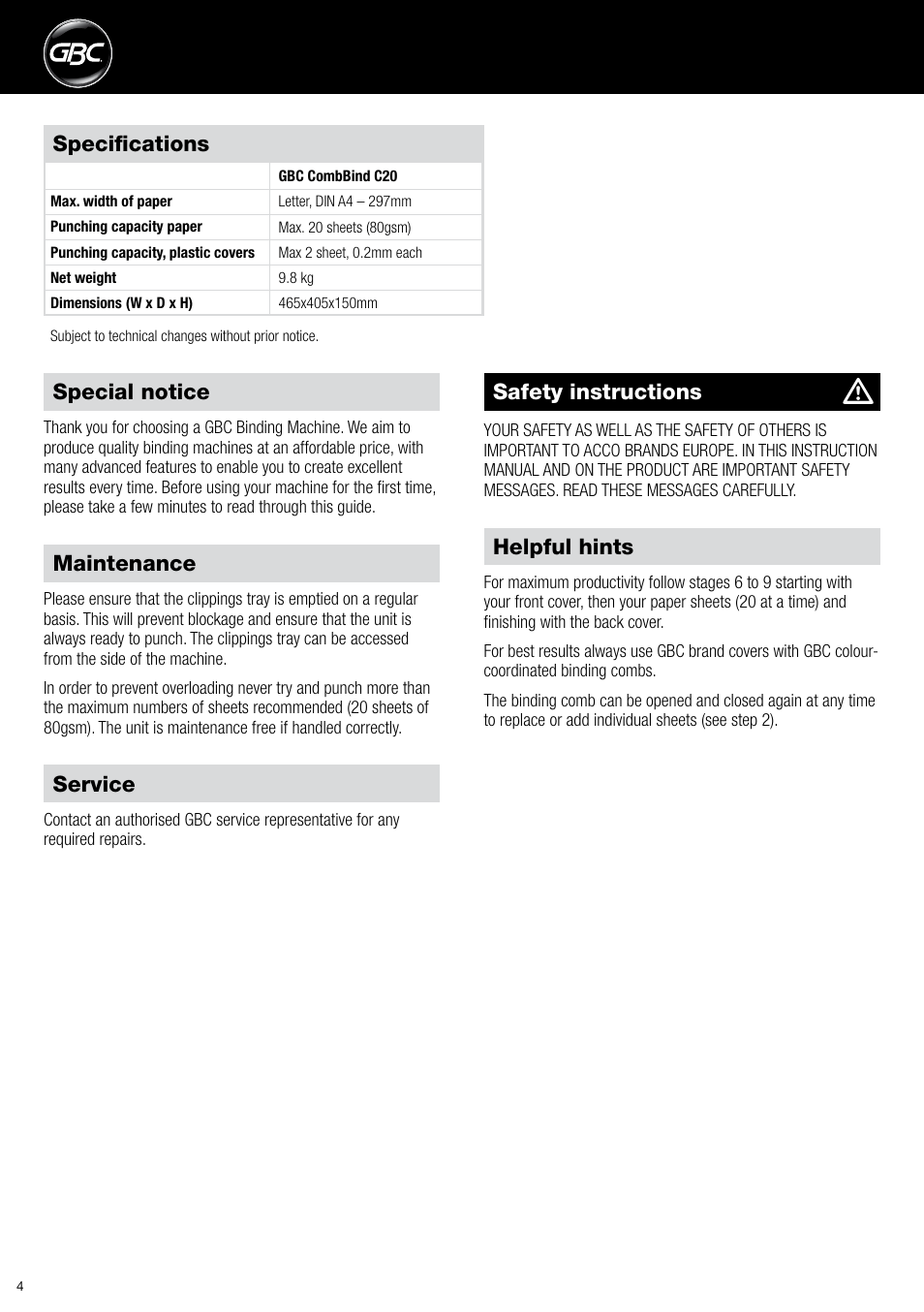 GBC C20 User Manual | Page 4 / 40