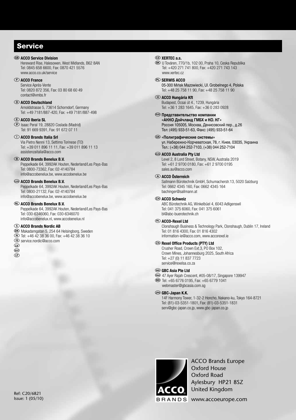 Service | GBC C20 User Manual | Page 40 / 40