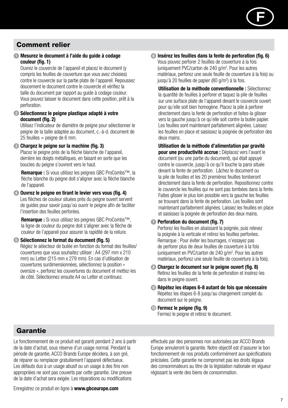 Garantie, Comment relier | GBC C20 User Manual | Page 7 / 40