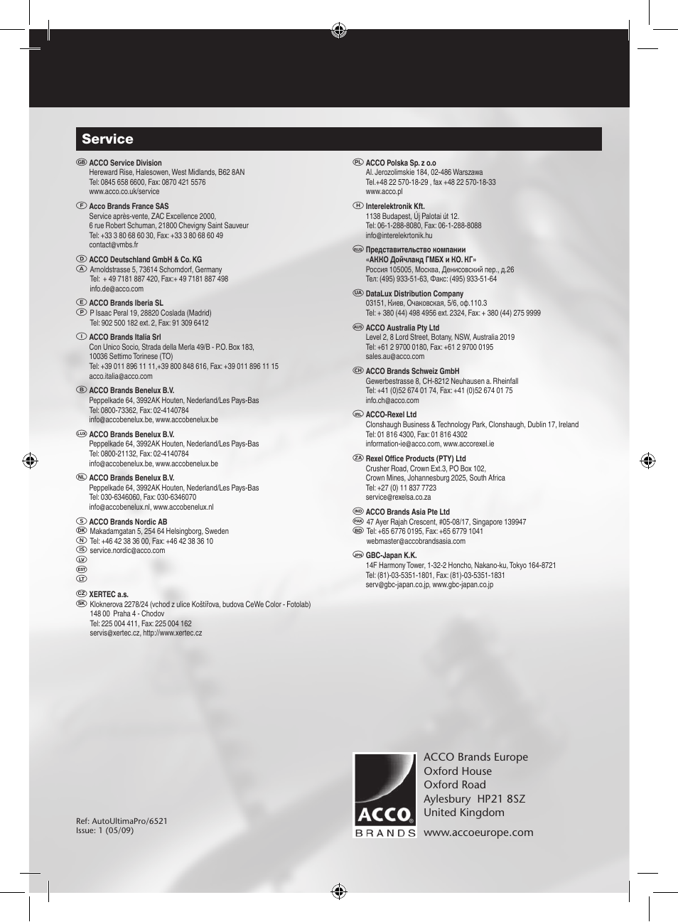 Service, Oo o | GBC AutoUltima Pro Laminator User Manual | Page 150 / 150
