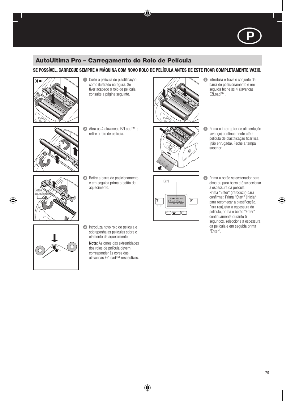 Autoultima pro – carregamento do rolo de película | GBC AutoUltima Pro Laminator User Manual | Page 79 / 150