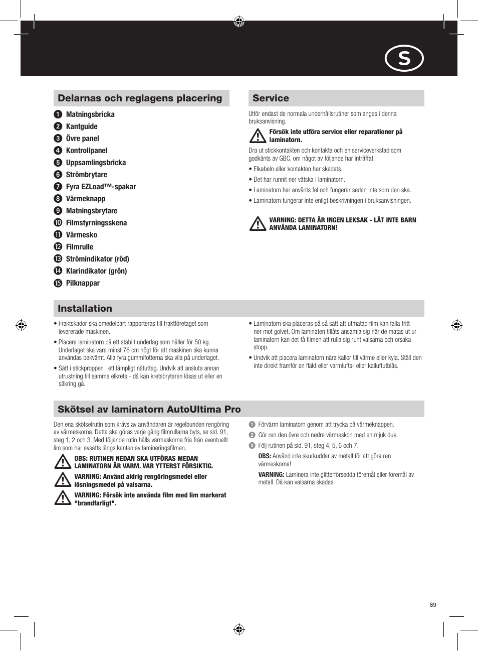 GBC AutoUltima Pro Laminator User Manual | Page 89 / 150