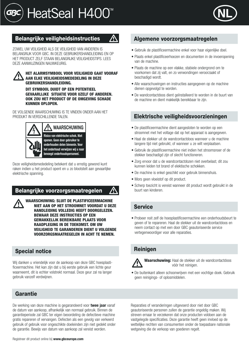 GBC H400 User Manual | Page 11 / 28