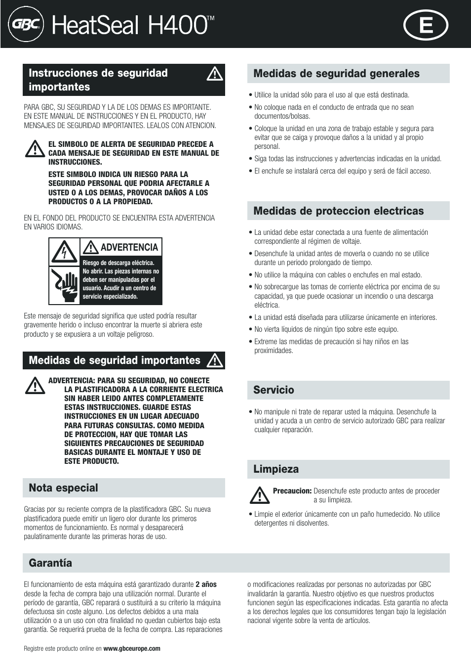 GBC H400 User Manual | Page 13 / 28