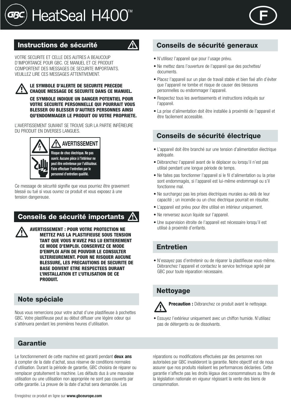 GBC H400 User Manual | Page 5 / 28