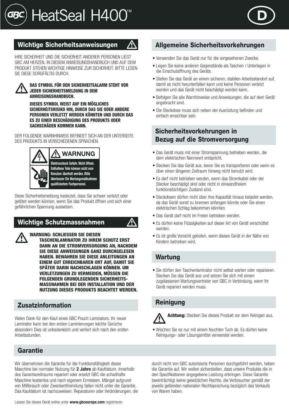 GBC H400 User Manual | Page 7 / 28