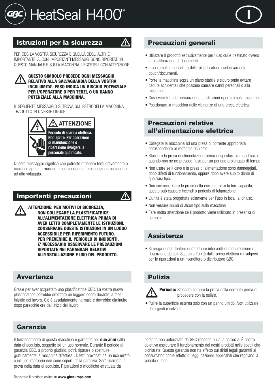 GBC H400 User Manual | Page 9 / 28