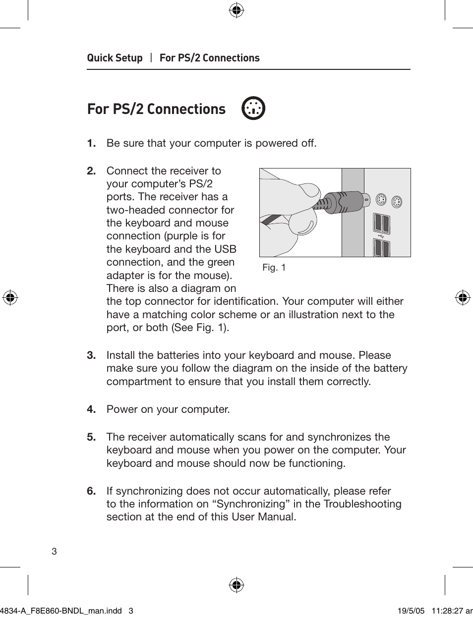 For ps/2 connections | Belkin Wireless Desktop 280 F8E860-BNDL User Manual | Page 6 / 21