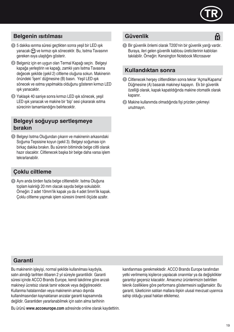 GBC T200 Thermal Binder User Manual | Page 19 / 38