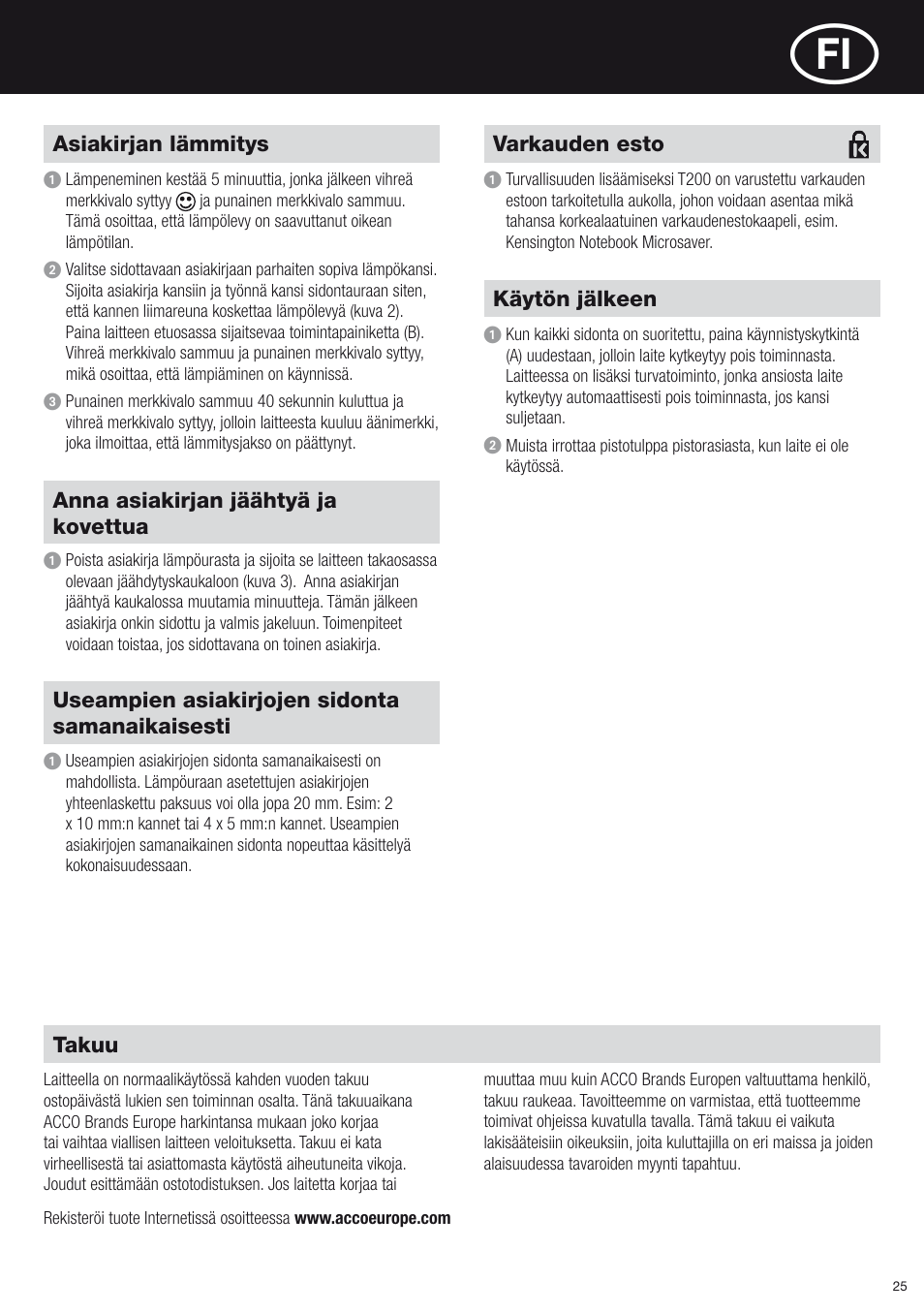 GBC T200 Thermal Binder User Manual | Page 25 / 38