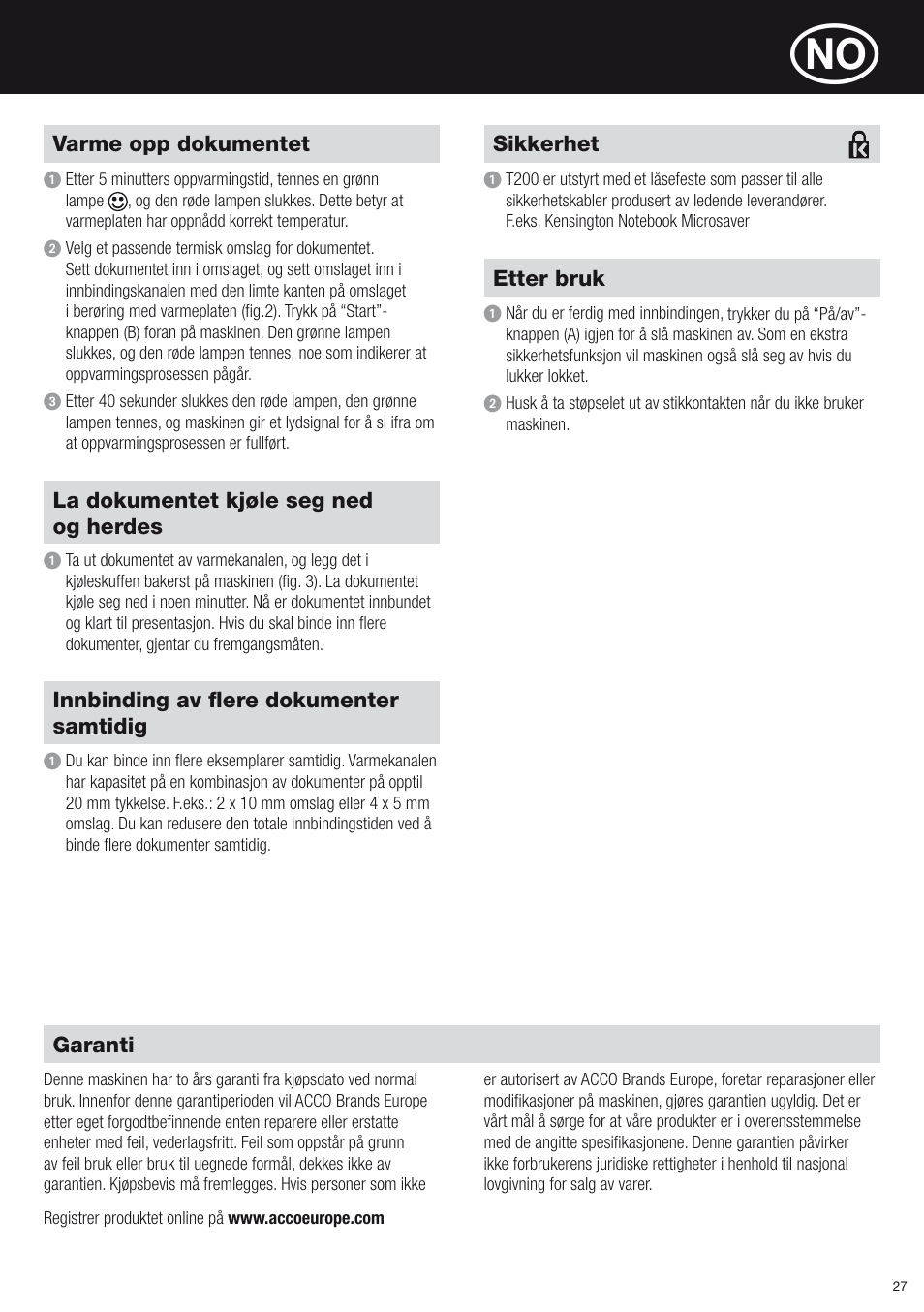 GBC T200 Thermal Binder User Manual | Page 27 / 38